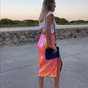 song of style orange sequin skirt